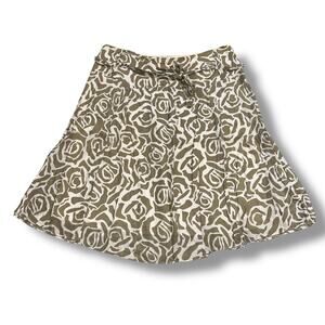 Old Navy Womens A Line Skirt Tie Waist Rose Floral Print Tan White Size 14